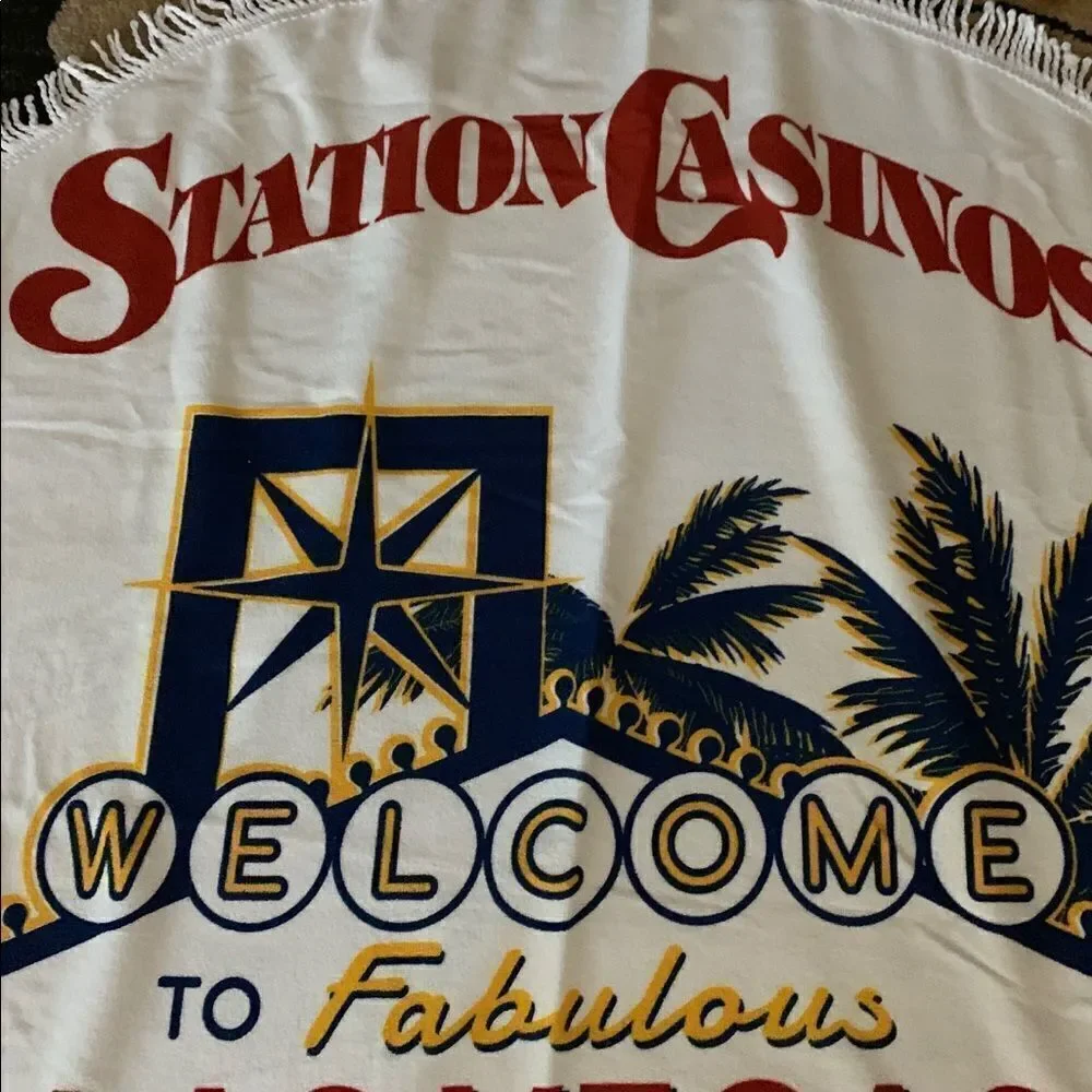 Beach Towel Welcome To Fabulous Las Vegas Nevada Large Round White Red Gold Sun